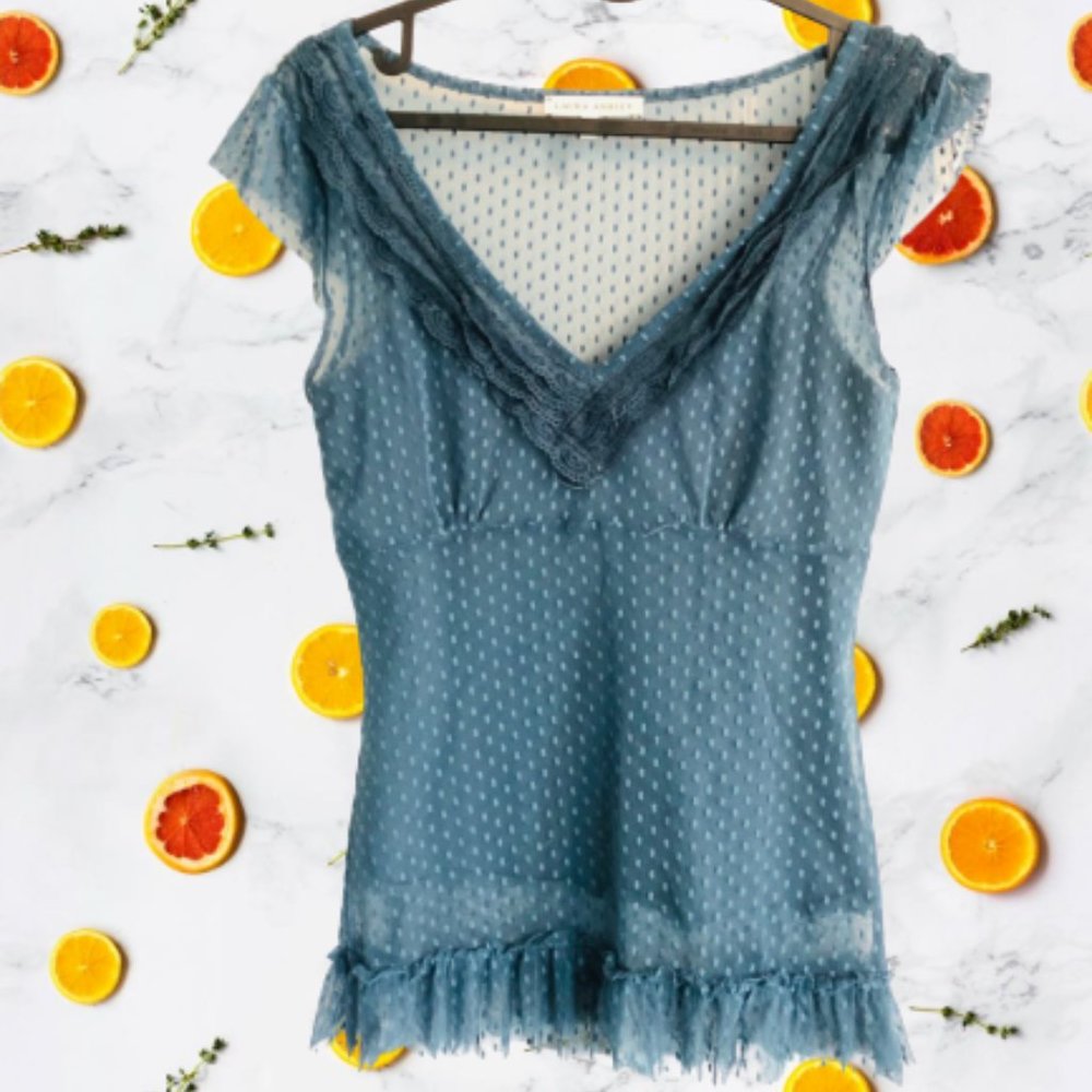 Lacy polkadotted Laura Ashley top w/ cotton tank